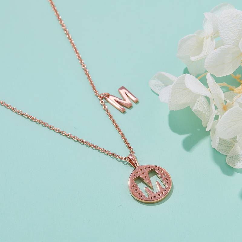 M-style pendant S925 silver plated rose gold Moissanite diamond light luxury letter necklace